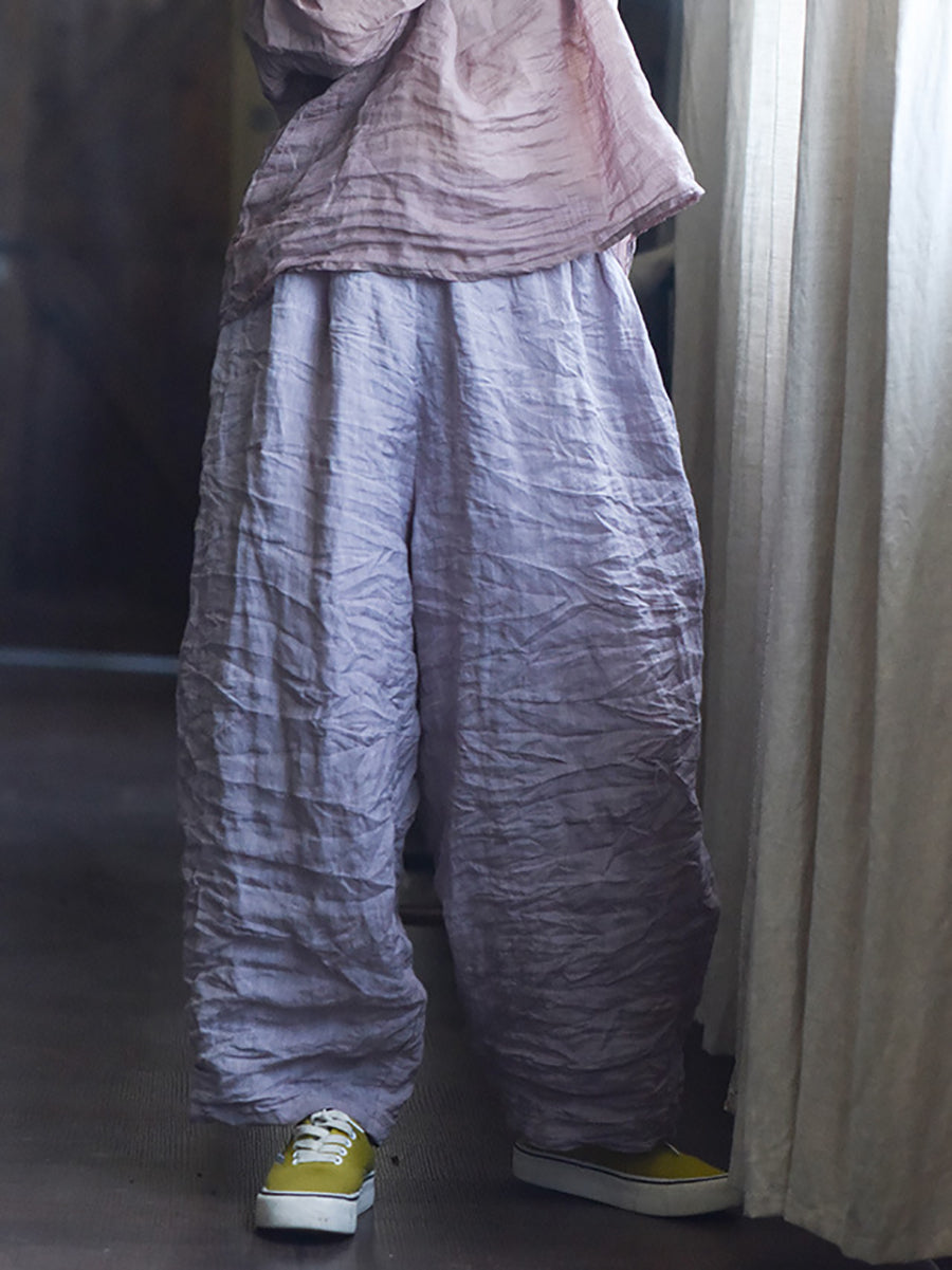 Women Spring Retro Pure Color Linen Harem Pants