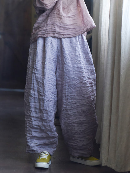 Women Spring Retro Pure Color Linen Harem Pants