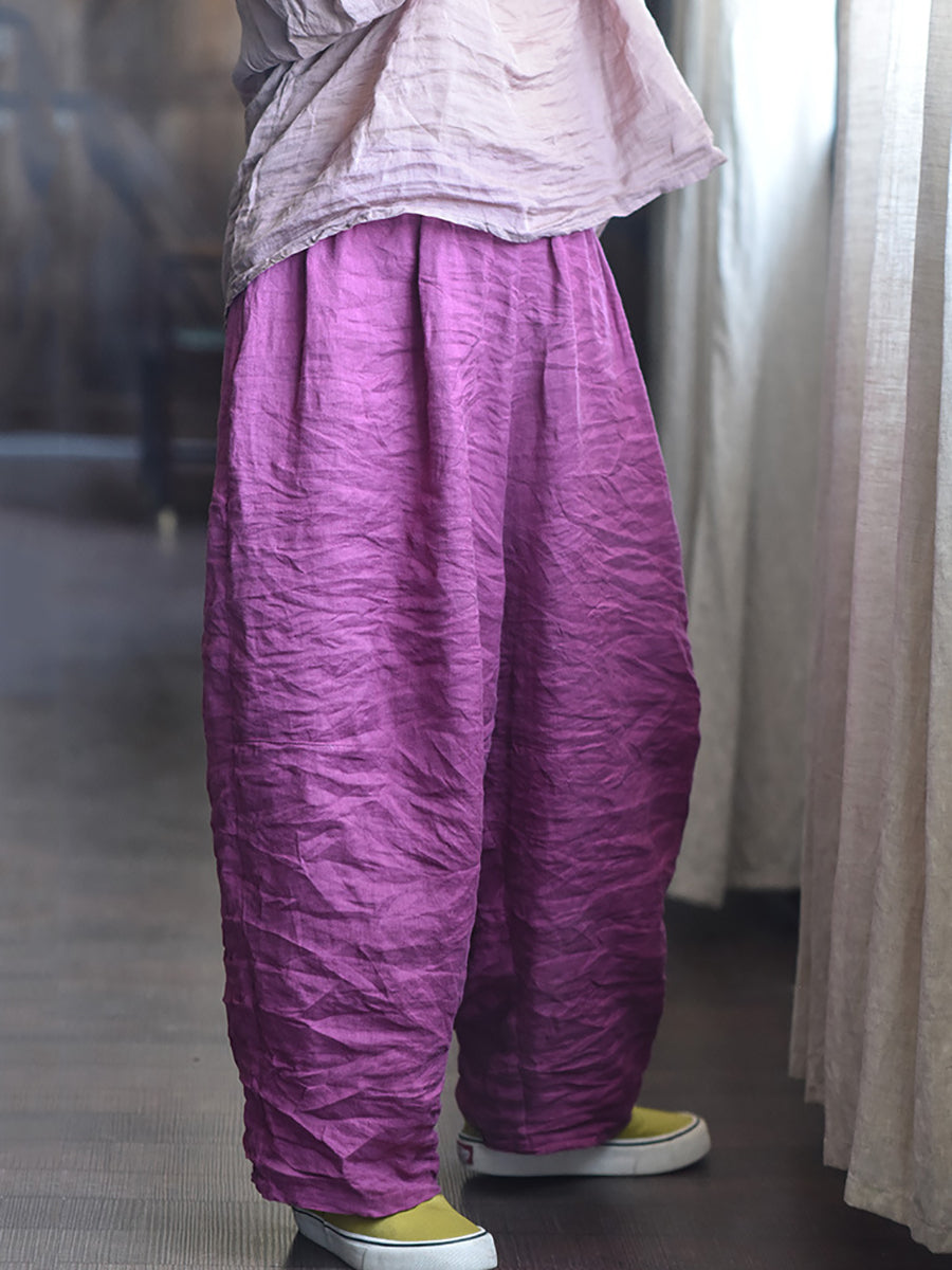 Women Spring Retro Pure Color Linen Harem Pants