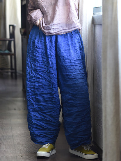 Women Spring Retro Pure Color Linen Harem Pants