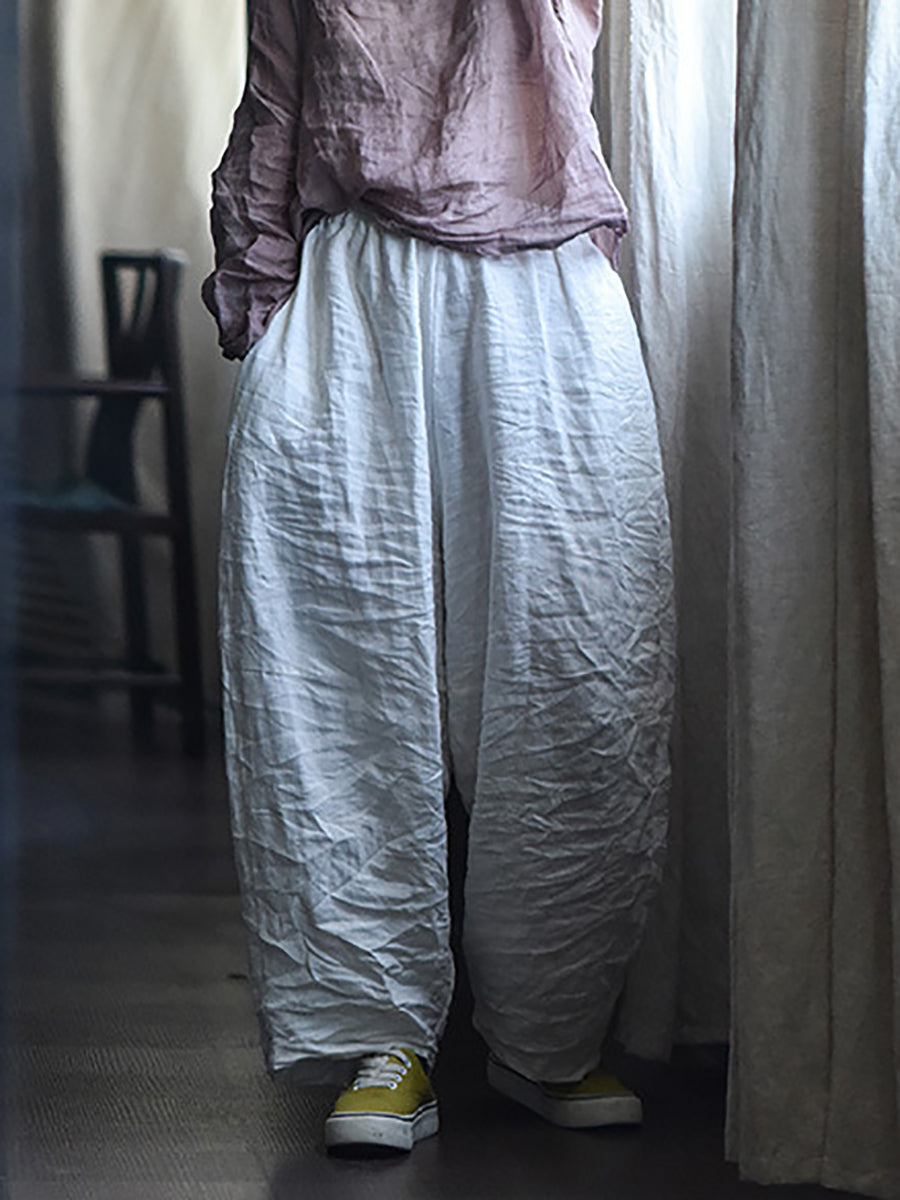 Women Spring Retro Pure Color Linen Harem Pants