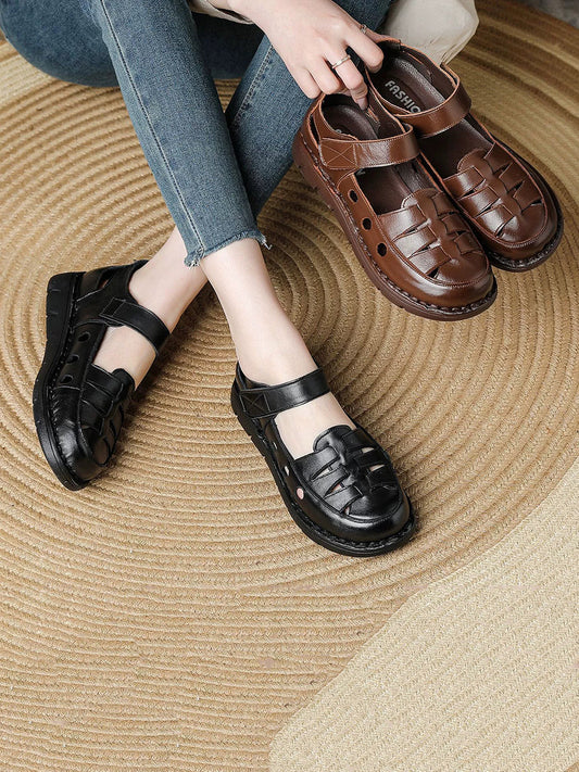 Women Summer Vintage Genuine Leather Flat Shoes