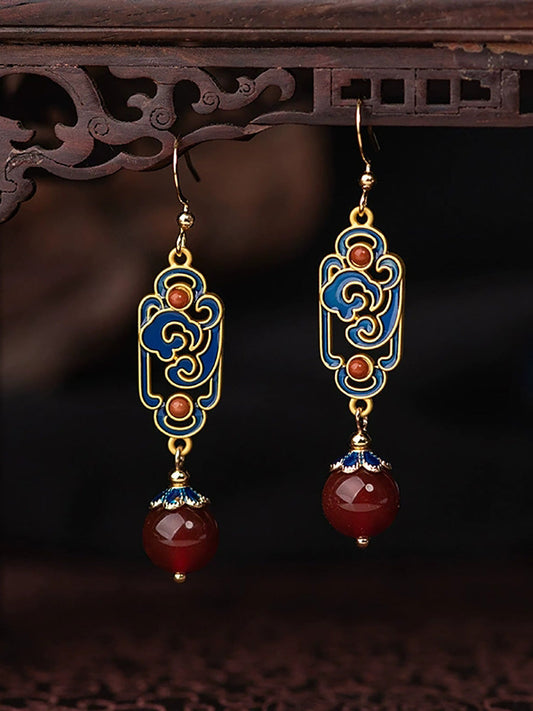 Women Vintage Red Agate Enamel Alloy Earrings