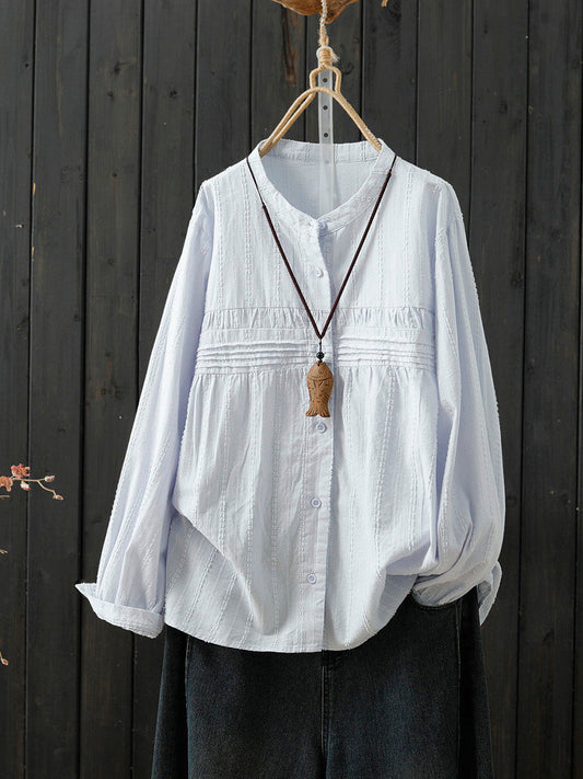 Women Spring Artsy Pure Color 100%Cotton Shirt