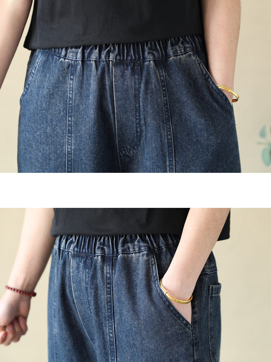 Women Spring Vintage Denim Embroidery Harem Jeans