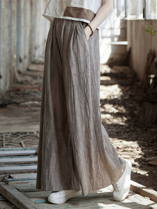 Women Spring Vintage Tie-dye Ramie Wide-leg Pants