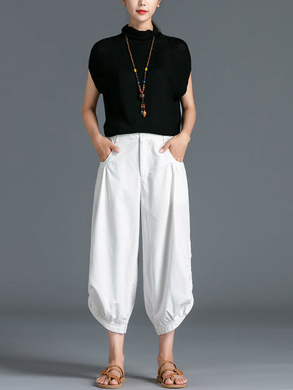 Plus Size Women Summer Pure Color 100%Cotton Capri Pants