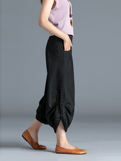 Plus Size Women Summer Pure Color 100%Cotton Capri Pants