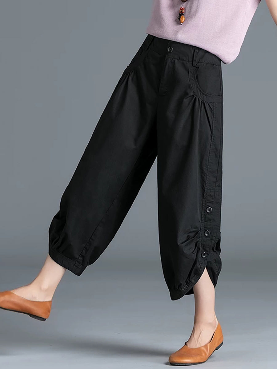 Plus Size Women Summer Pure Color 100%Cotton Capri Pants