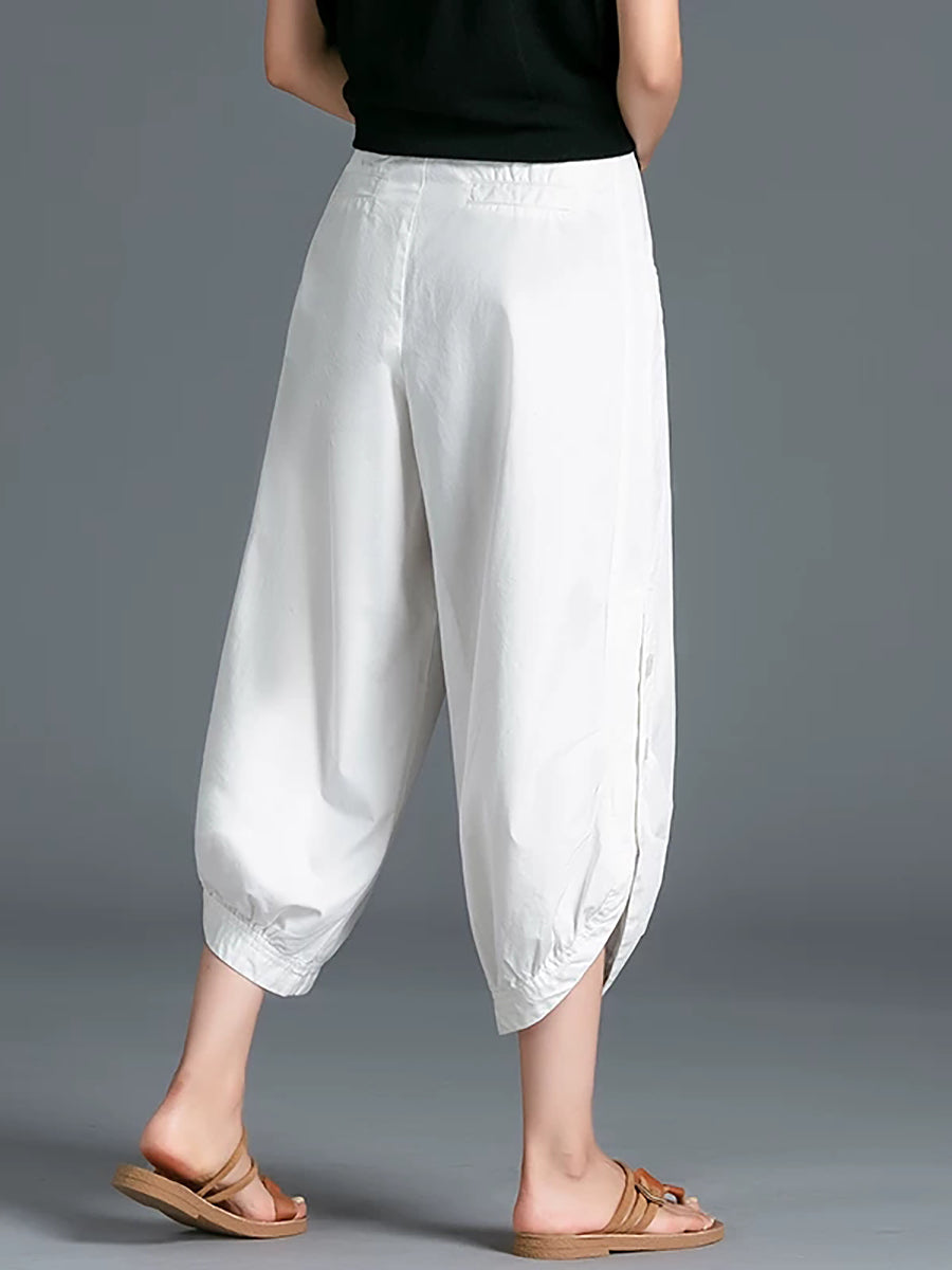 Plus Size Women Summer Pure Color 100%Cotton Capri Pants