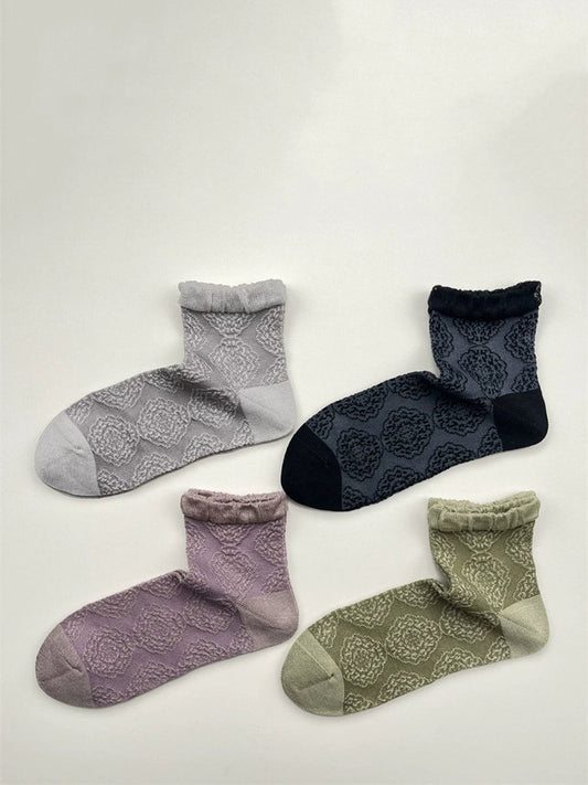 4 Pairs Women Summer Vintage Flower Socks