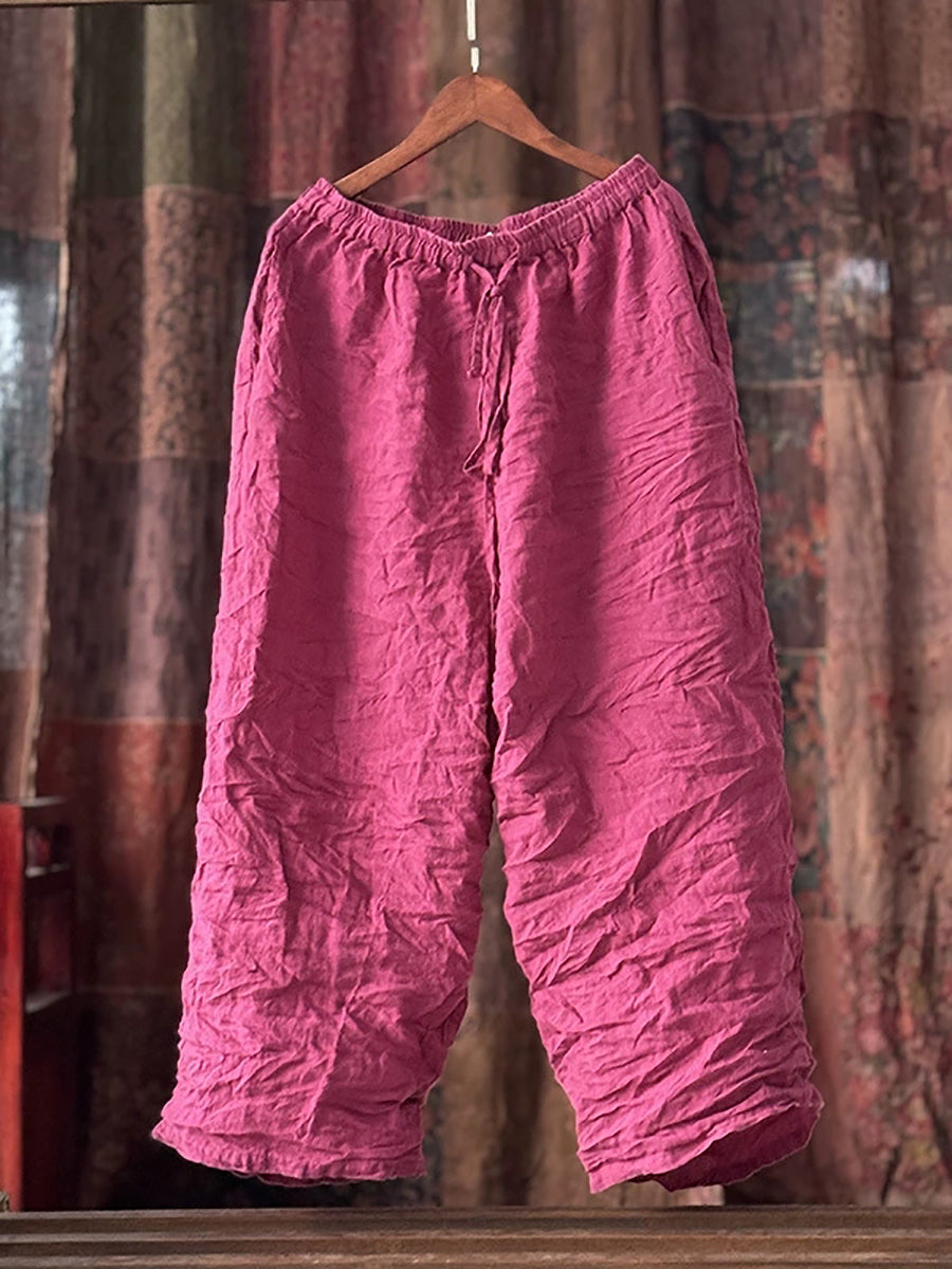 Women Summer Pure Color Linen Wide-leg Pants