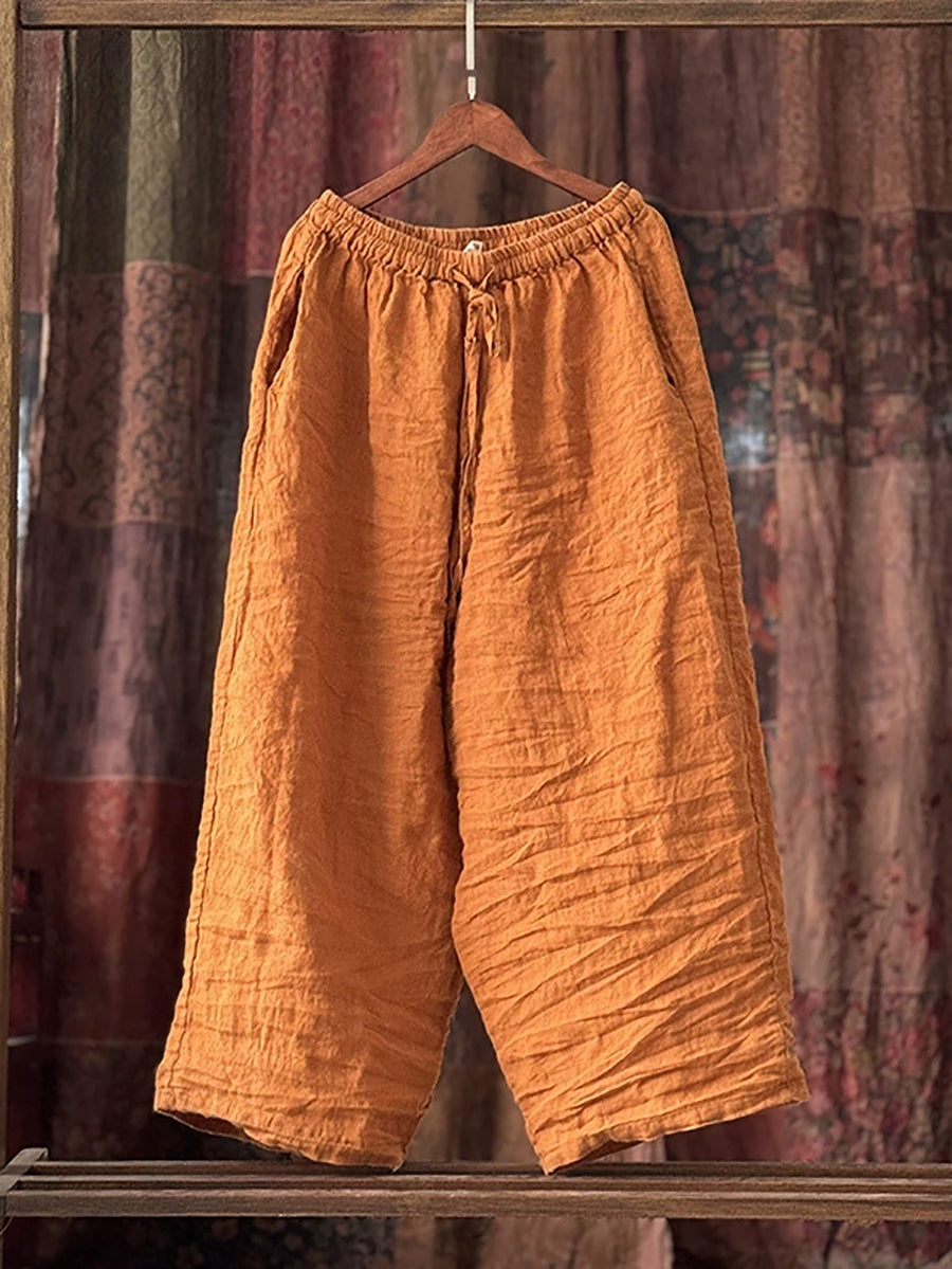 Women Summer Pure Color Linen Wide-leg Pants