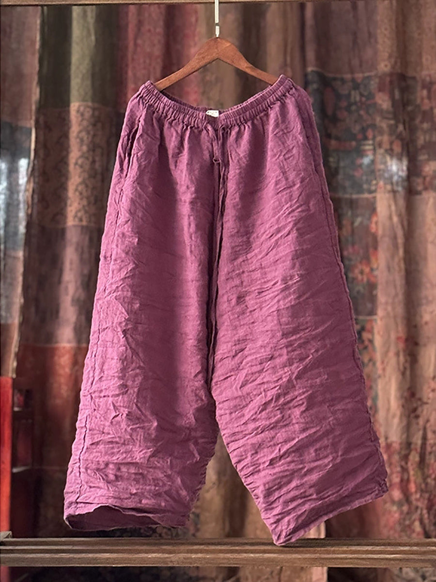 Women Summer Pure Color Linen Wide-leg Pants
