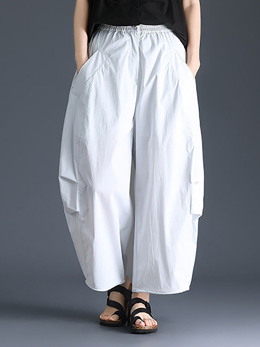 Plus Size Women Spring Pure Color Cotton Wide-leg Pants