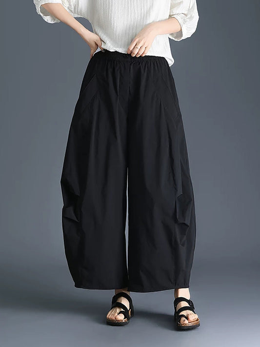 Plus Size Women Spring Pure Color Cotton Wide-leg Pants