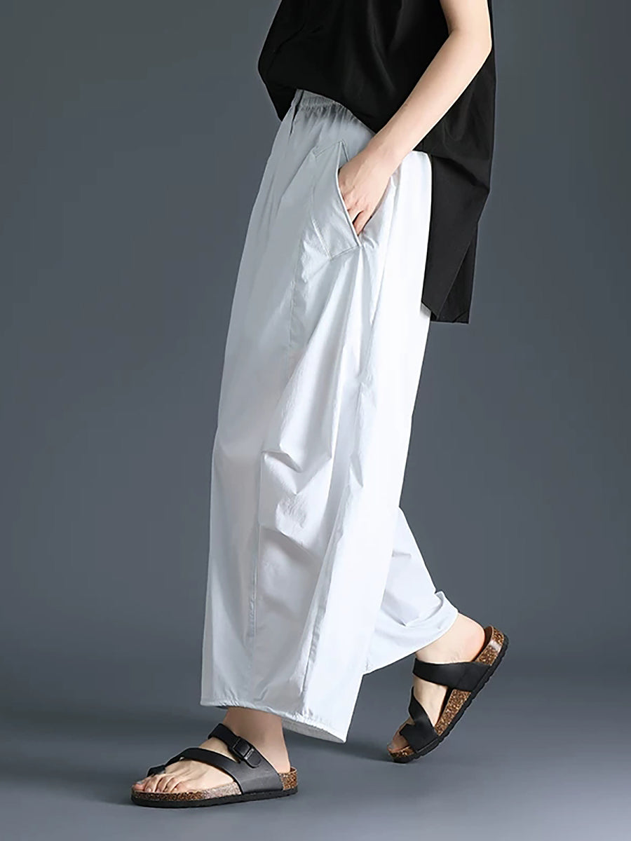 Plus Size Women Spring Pure Color Cotton Wide-leg Pants