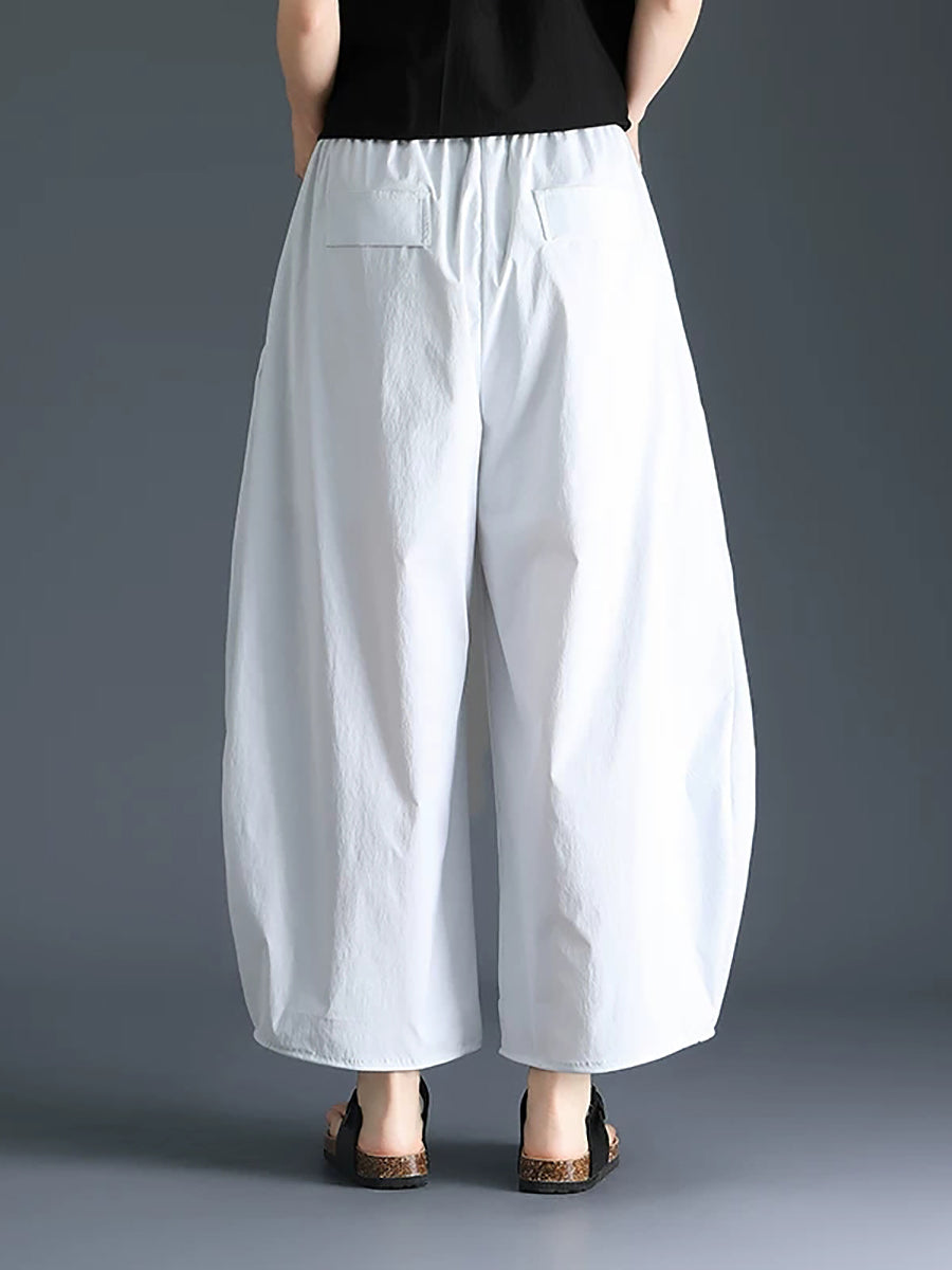 Plus Size Women Spring Pure Color Cotton Wide-leg Pants