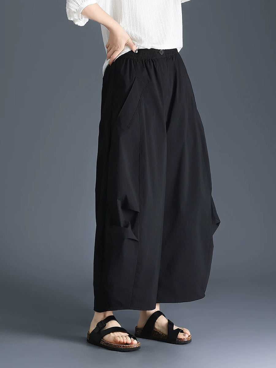 Plus Size Women Spring Pure Color Cotton Wide-leg Pants
