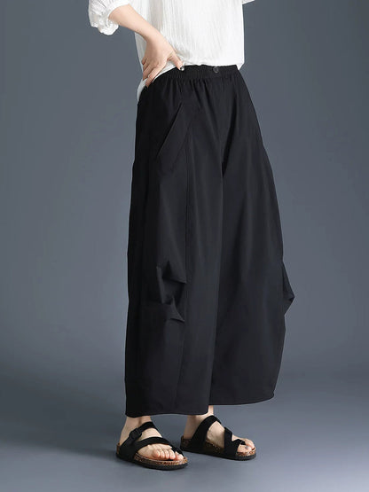 Plus Size Women Spring Pure Color Cotton Wide-leg Pants