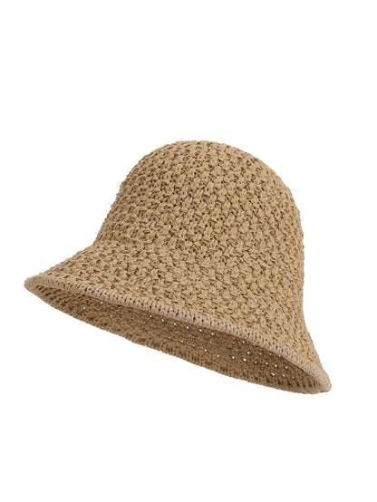 Women Summer Pure Color Weave Bucket Hat