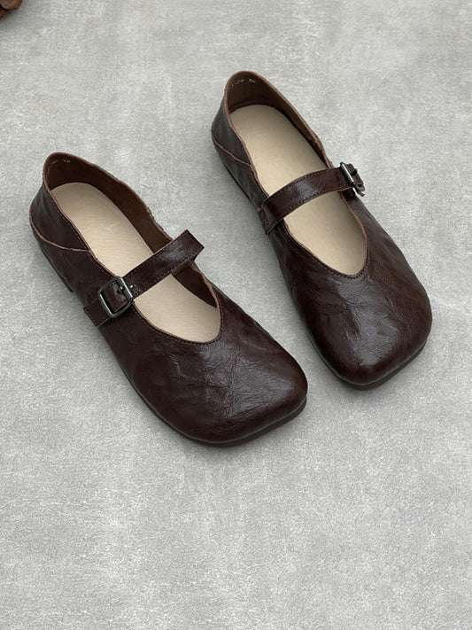 Women Vintage Soft Genuine Leather Low Heel Shoes