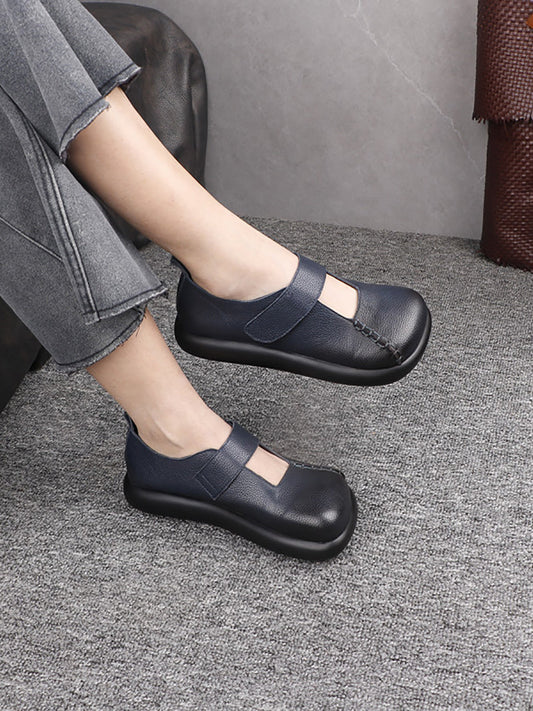 Women Vintage Genuine Leather Square Toe Shoes