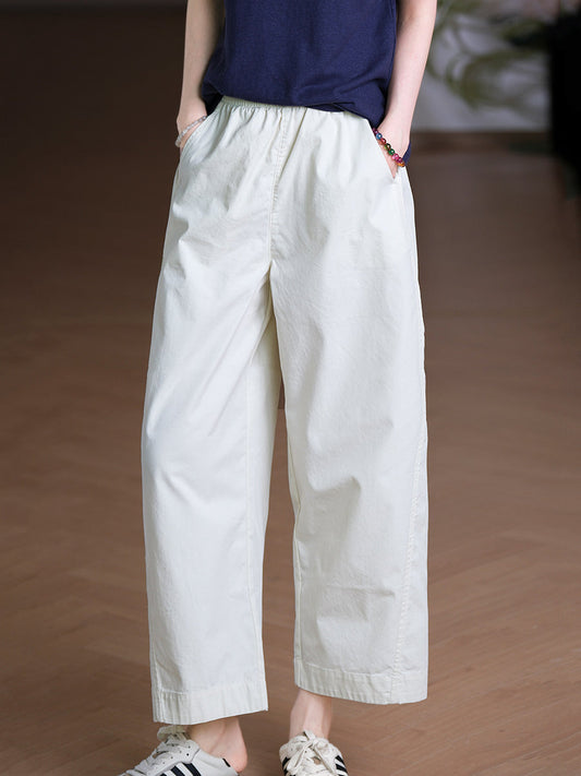 Plus Size Women Summer Casual Pure Color Straight Pants