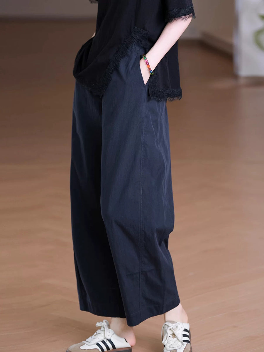 Plus Size Women Summer Casual Pure Color Straight Pants