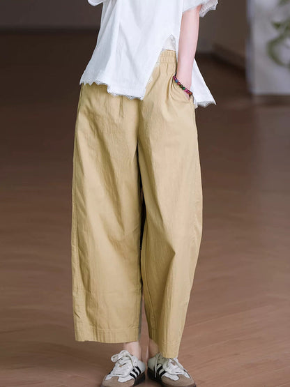 Plus Size Women Summer Casual Pure Color Straight Pants