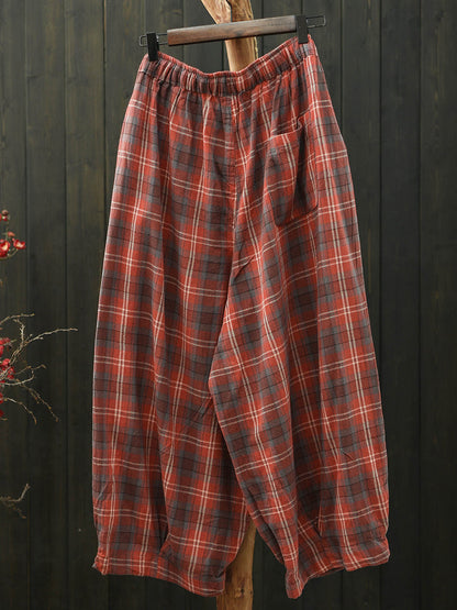 Plus Size Women Summer Casual Plaid Cotton Bloomers