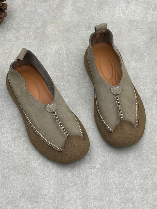 Women Vintage Genuine Leather Spliced Flat Shoes