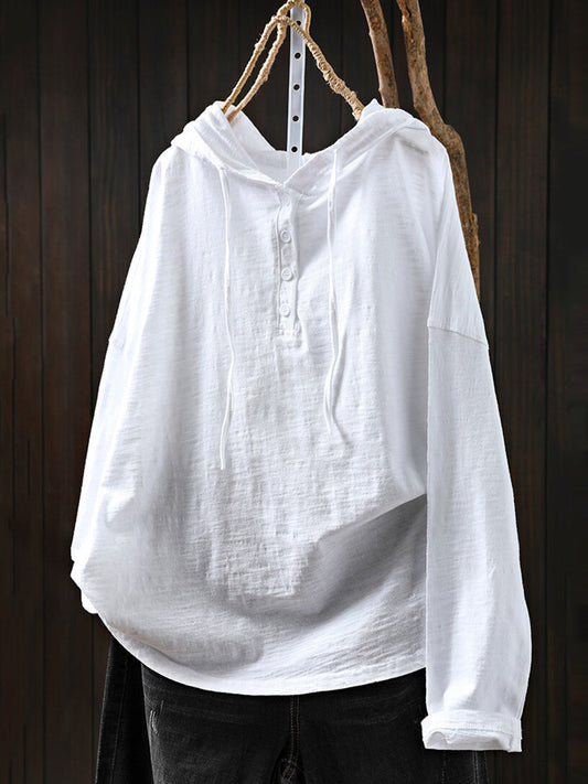 Plus Size Women Summer Casual Pure Color 100%Cotton Hoodie