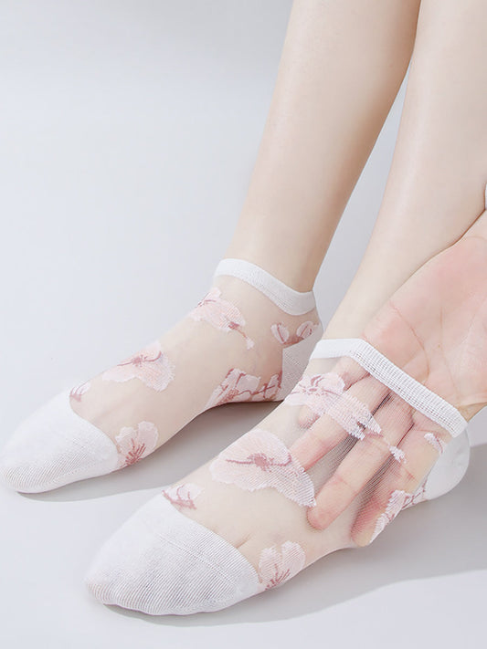 5 Pairs Women Summer Artsy Flower Thin Socks