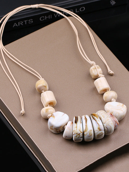 Women Vintage Stone Weave Pendant Necklace