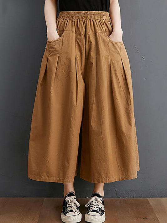 Plus Size Women Summer Casual Pure Color Wide-leg Pants