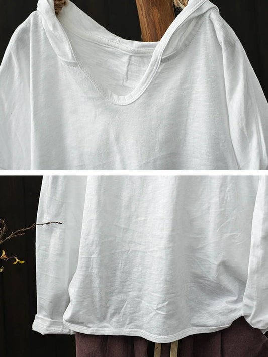 Plus Size Women Summer Casual Pure Color Cotton Hoodie