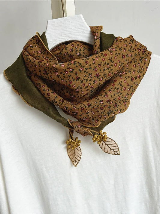 Women Vintage Floral Spliced Triangle Scarf