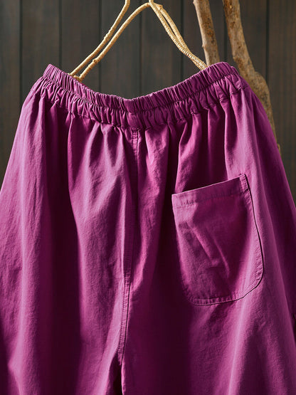 Plus Size Women Summer Casual Pure Color Cotton Capri Pants