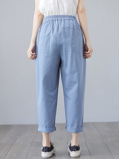 Plus Size Women Summer Casual Pure Color Harem Pants
