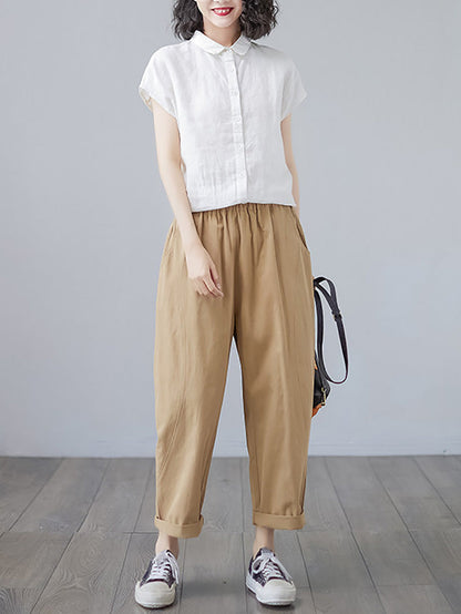 Plus Size Women Summer Casual Pure Color Harem Pants