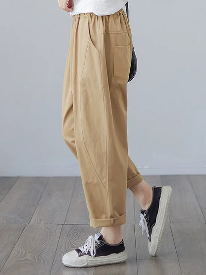 Plus Size Women Summer Casual Pure Color Harem Pants