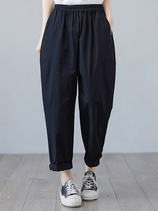 Plus Size Women Summer Casual Pure Color Harem Pants