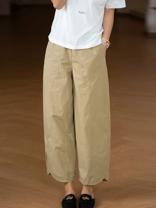 Plus Size Women Summer Casual 100%Cotton Wide-leg Pants