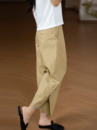 Plus Size Women Summer Casual 100%Cotton Wide-leg Pants