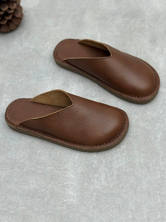 Women Summer Soft Genuine Leather Flat Slippers