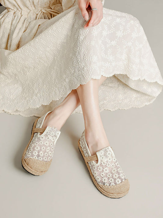 Women Summer Ethnic Flower Embroidery Flat Shoes