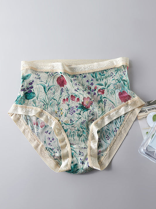 Women Artsy Flower Silk Underwear
