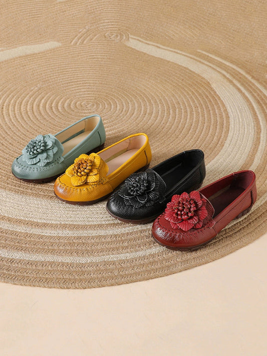 Women Summer Casual Flower Genuine Leather Shoes