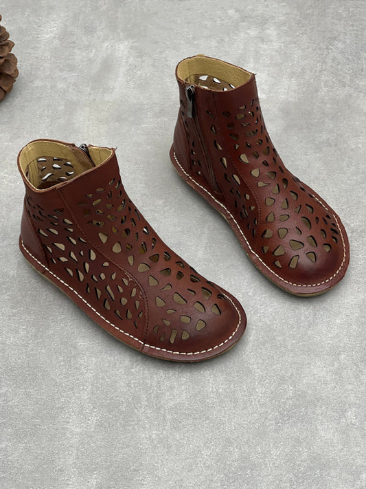 Women Summer Hollow Out Genuine Leather Boots